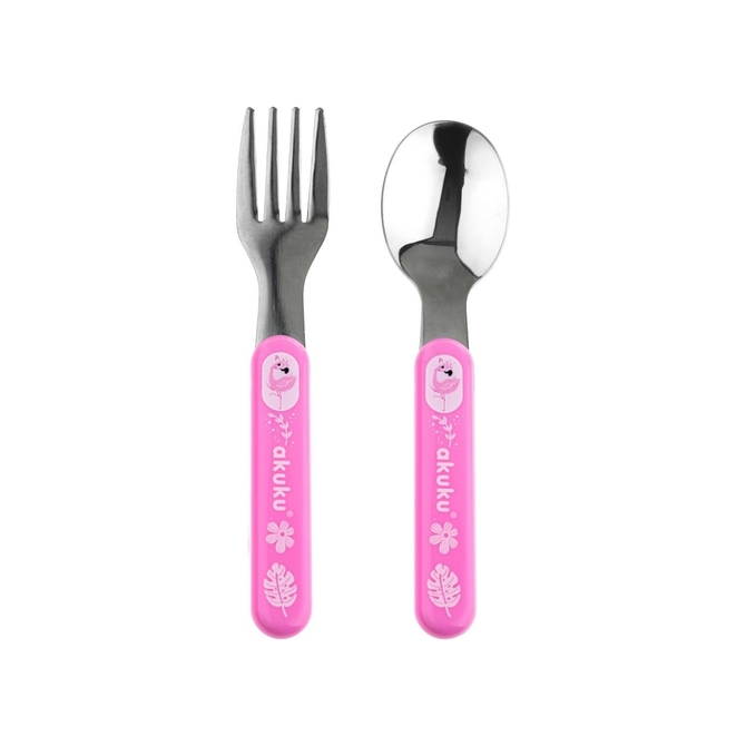 A0101 Stainless steel spoon and fork pink