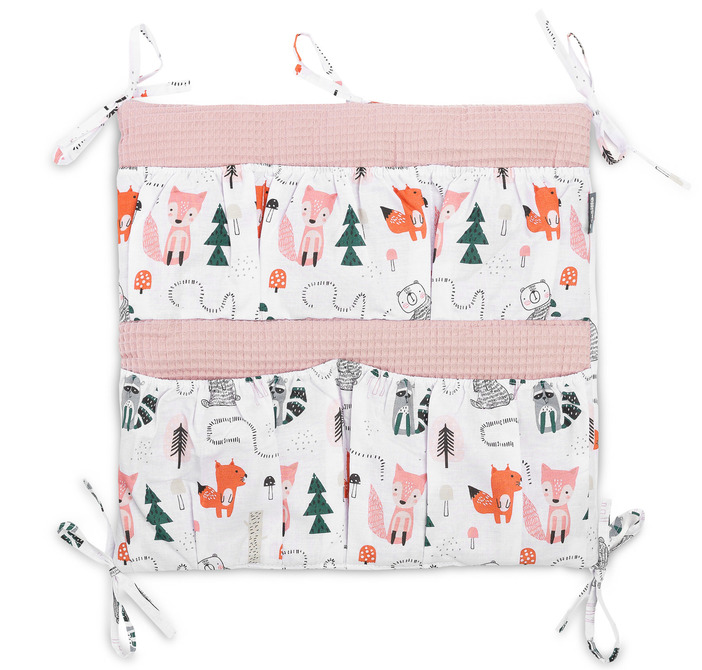 BED ORGANIZER WAFFLE FOXES PINK