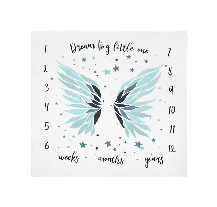 MUSLIN PHOTO MAT 120X120 WINGS BLUE