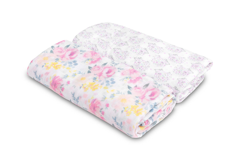 BAMBOO DIAPER 2-PACK FLOWERS+HEDGEHOGS 120X120