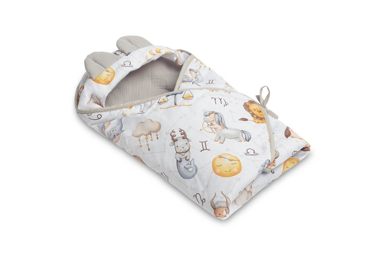 CAR SEAT SWADDLE BLANKET MUSLIN ZODIAC GREY