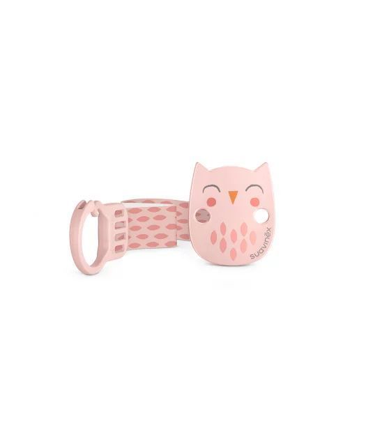 079754 Schnullerkette mit Band Premium EULE ROSA 307822