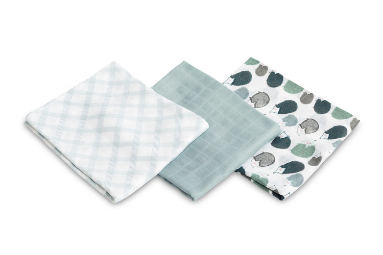 BAMBOO DIAPER 3-PACK HEDGEHOG BLUE 70X80