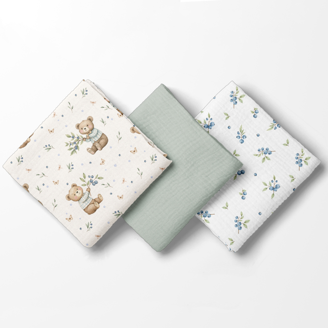 3022 Mullwindeln 70x70 cm, 3er-Pack, Grün BL302