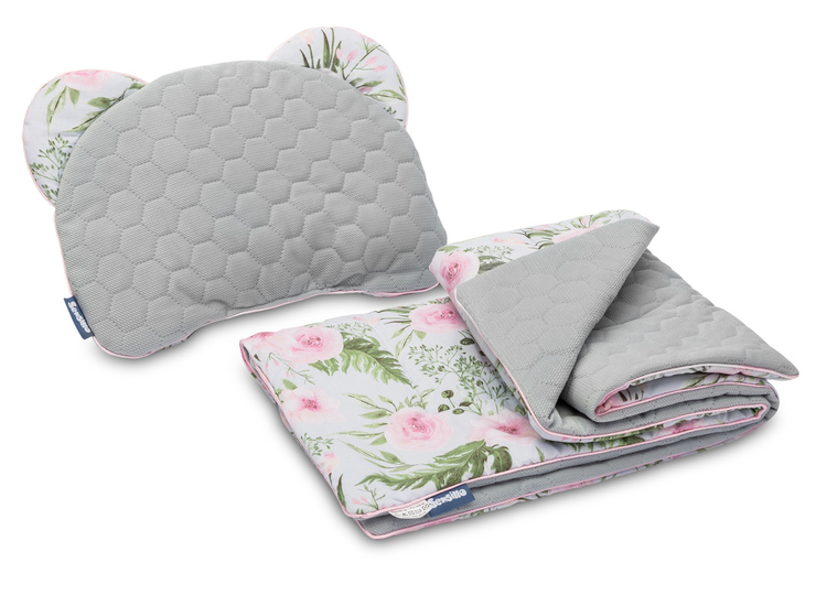KINDERWAGENSET VELVET GRAU BLUMEN