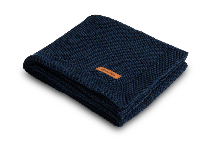 KNITTED BLANKET COTTON NAVY 100X80