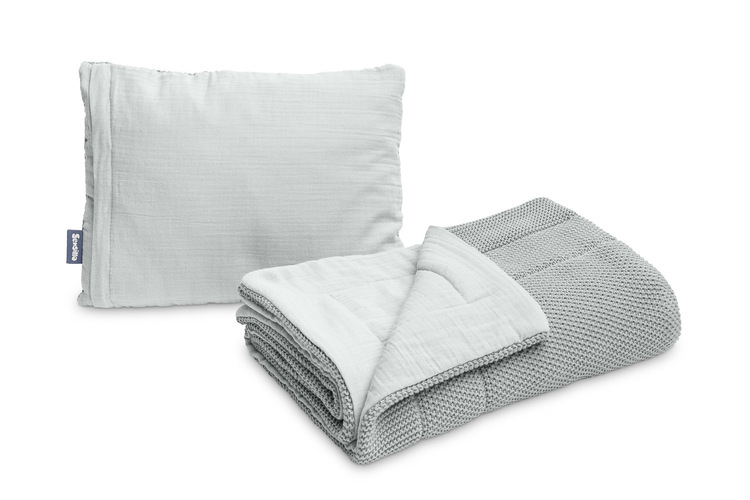 COT SET KNITTED WITH MUSLIN GREY