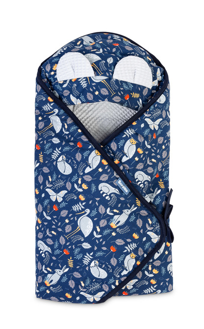 CARRY COT SWADDLE BLANKET WAFFLE ANIMAL LAND GREY