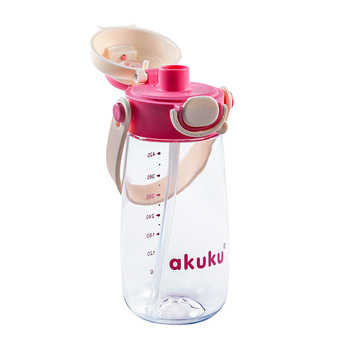 A0725 BIDON ZE SŁOMKĄ SZKOLNY 480ML RÓŻOWY